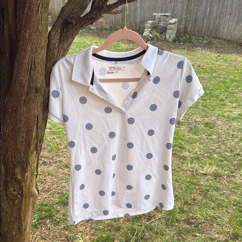 Nike Medium Golf White Polka Dot Polo Shirt